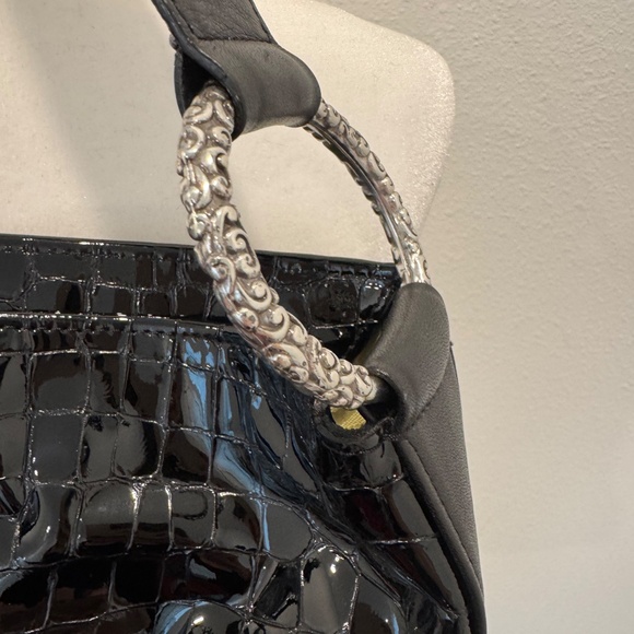 Brighton Black Patent Leather Croc Embossed Handbag - Picture 5 of 14